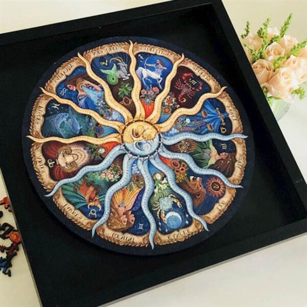 1 set Colorful Educational Puzzle Adults Kids Paper Jigsaw Puzzle 500 Pieces Round Paper Puzzle Adults Zodiac Puzzle Educational