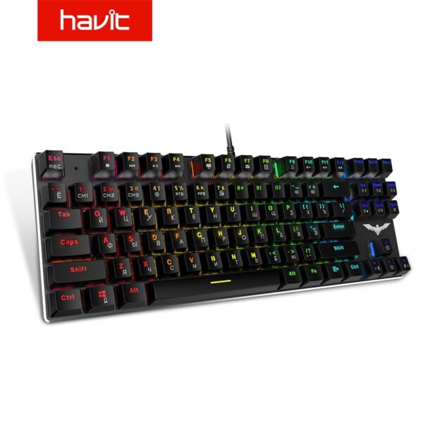 HAVIT Mechanical Keyboard 104 Keys Blue Switch Gaming Keyboard RGB /LED Light Wired USB For US / Russian Keyboard
