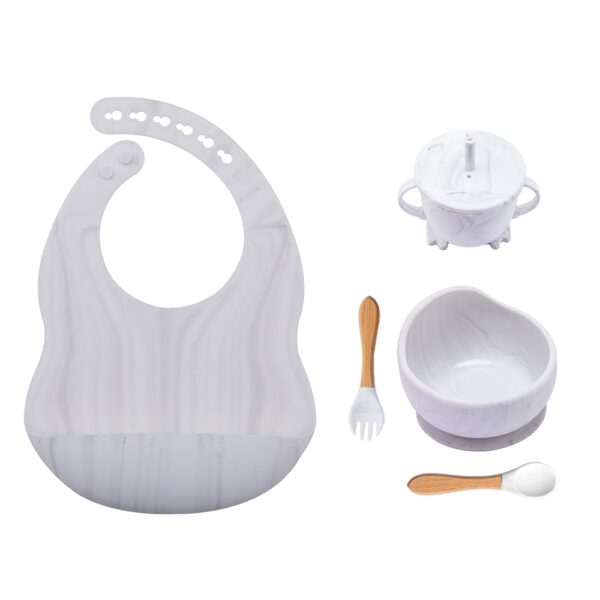 5 Pcs set Silicone Bowl Bibs cup Sets Baby BPA Free Waterproof Spoon NonSlip Feedings Silicone Bowl Tableware Baby Products