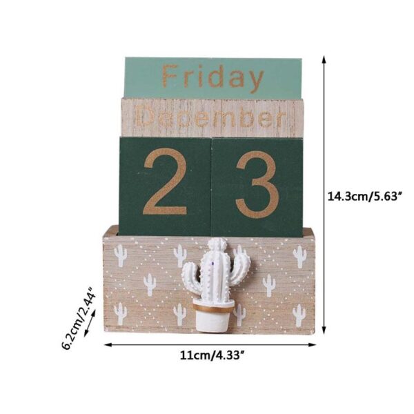 Wooden Perpetual Calendar Eternal Block Planner Photography Props Month Week Date Display Home Office Desktop Decoration
