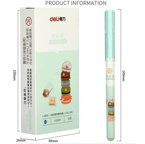 12pcs Deli Erasable Gel Pen Cartoons Sign Pens 0.5MM Black Blue Ink with Eraser Creative Writing Tools for Student School Office