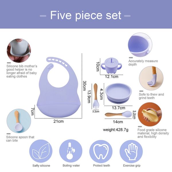 5 PCS Silicone Bowl Sets Baby BPA Free Silicone Food Grade Newborn Accessories Baby Feeding Supplies Cup Bowl Bib Spoon