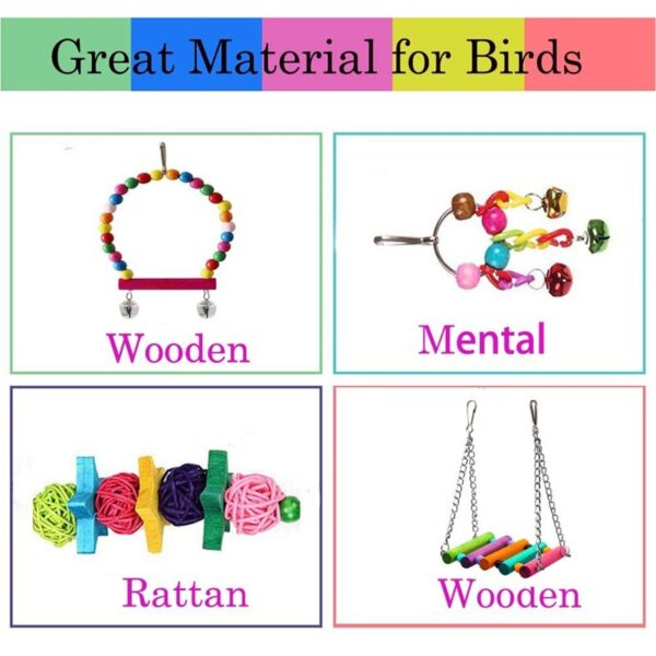 Bird Parrot Swing Toys, 19 Pcs Pet Bird Cage Hammock Shoe Chewing Toy Hanging Bell Wooden Perch for Small Parrots