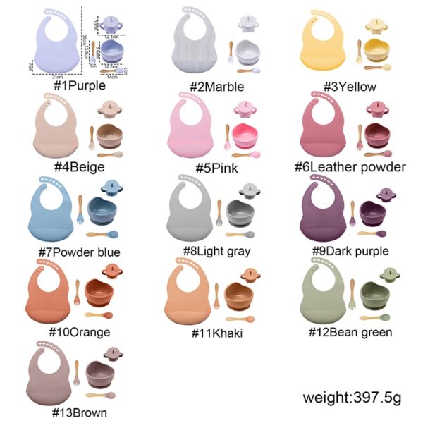 5 Pcs set Silicone Bowl Bibs cup Sets Baby BPA Free Waterproof Spoon NonSlip Feedings Silicone Bowl Tableware Baby Products