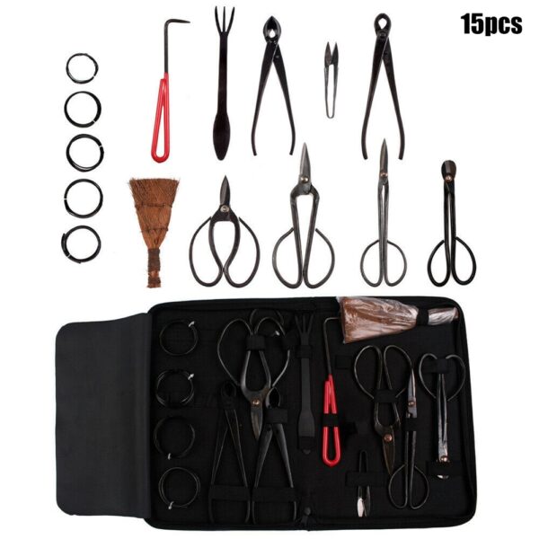 Garden Bonsai Tool Set 15pcs Carbon Steel Kit Cutter Scissors With Nylon Case Outdoor Shackle for Camping TN99 (15pcs)