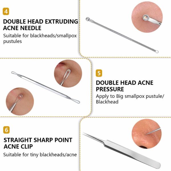 Stainless Steel Facial Acne Blackhead Remover Needles Extractor Pimple Blemish Comedone Removal Kit Double Head Face Care Tool