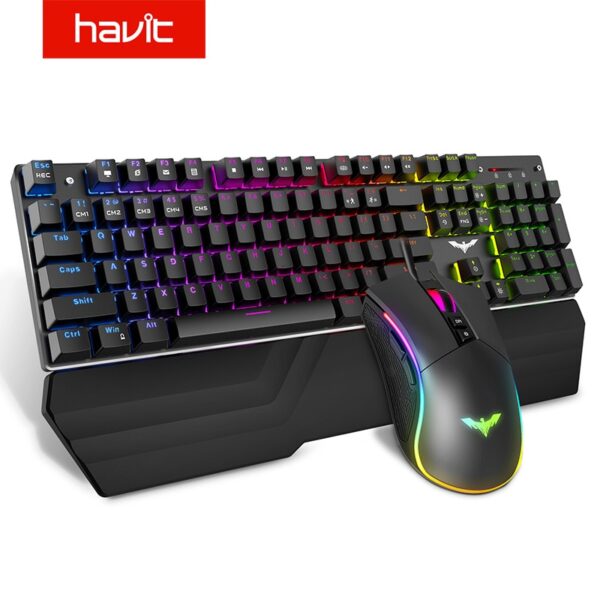 HAVIT Mechanical Keyboard 104 Keys Blue Switch Gaming Keyboard RGB /LED Light Wired USB For US / Russian Keyboard