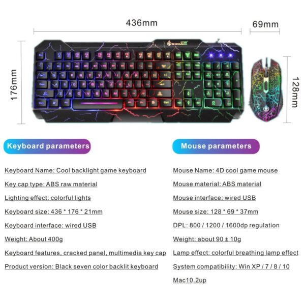 LED Luminous Gaming Keyboard Mouse Combos USB Wired Gamer Kit Backlight Waterproof Multi-Media Keyboard And Mouse Set For PC