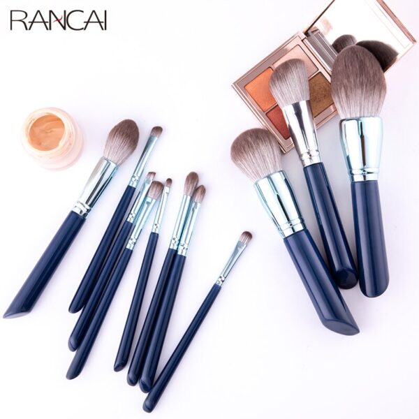 RANCAI 11pcs High Quality Makeup Brushes Set Large Loose Powder Foundation Highlight Contour EyeShadow Oblique Eyebrow Soft Hair