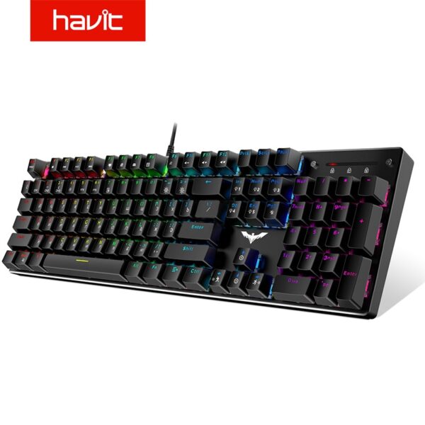 HAVIT Mechanical Keyboard 104 Keys Blue Switch Gaming Keyboard RGB /LED Light Wired USB For US / Russian Keyboard