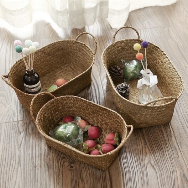 Handmade Bamboo Storage Baskets Seagrass Wicker Basket Garden Plant Flower Pot Laundry Basket Container Makeup Rattan Organizer