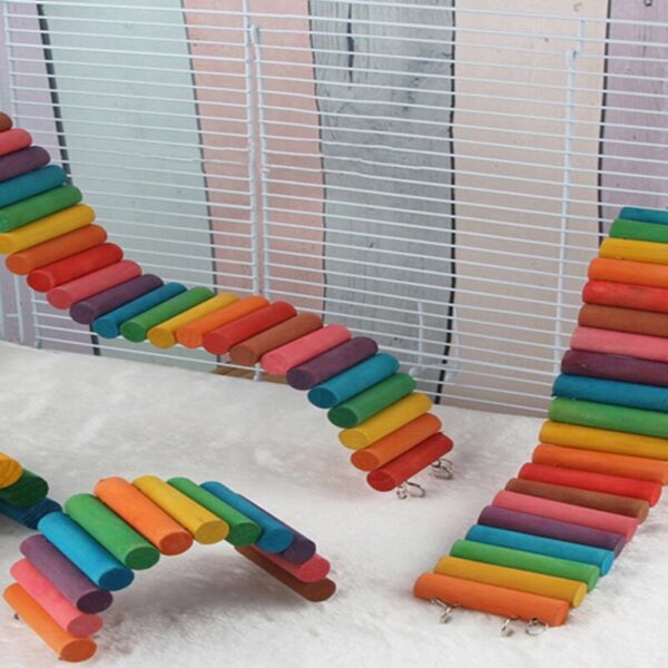 Bird Rainbow Wooden Pet Ladder Bridge Stair Gerbil Hamster Parrot Rodent Rat Toys For Parrot Bird Cage Accessories