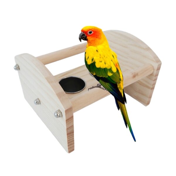 Bird Food Stainless Steel Cups Feeder Bowls Feeding Watering Supplies Wooden Perch Stand for Parakeets Conures Cockatiel