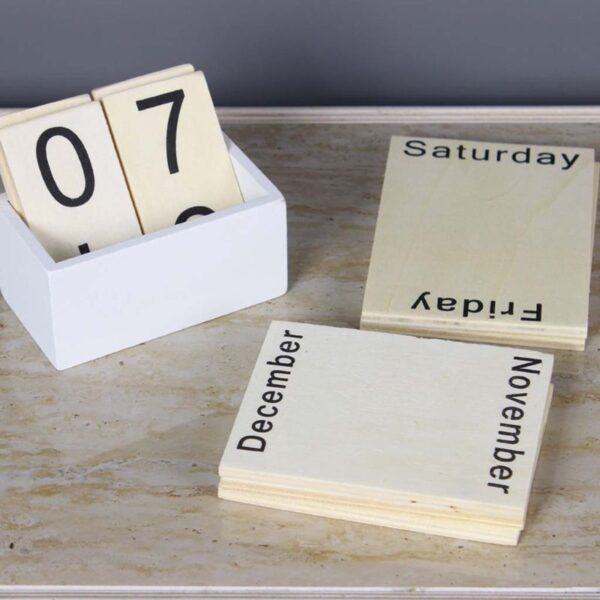 Wooden Perpetual Calendar Eternal Block Planner Photography Props Month Week Date Display Home Office Desktop Decoration