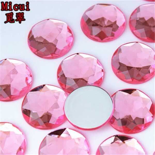 Micui 50pcs 20mm Round Chamfer Acrylic Rhinestones Flatback Glue On Gems Strass Crystal Stone Clothes Dress Craft ZZ751