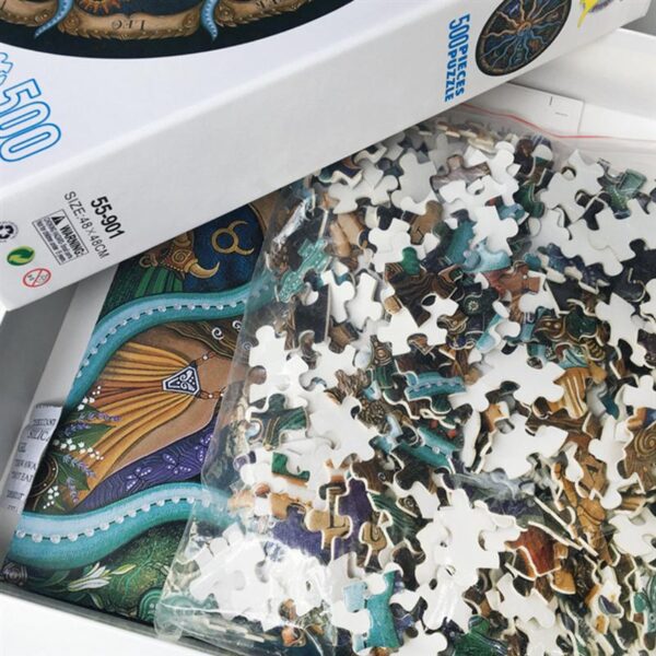 1 set Colorful Educational Puzzle Adults Kids Paper Jigsaw Puzzle 500 Pieces Round Paper Puzzle Adults Zodiac Puzzle Educational