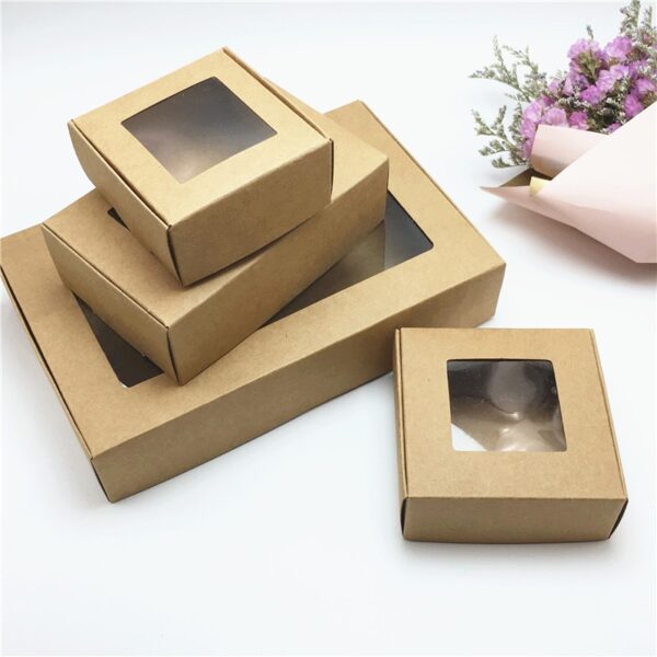 50pcs Multi Size Cute Square Kraft Packaging Box Wedding Party Favor Supplies Handmade Soap Chocolate Candy Storage Carton