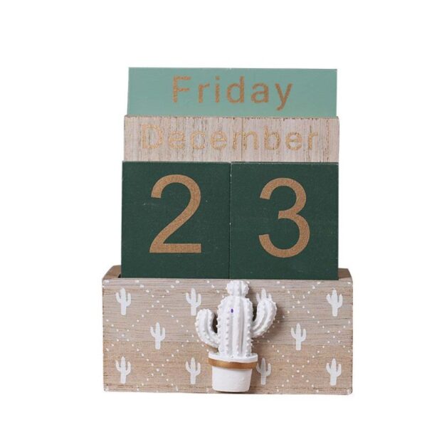 Wooden Perpetual Calendar Eternal Block Planner Photography Props Month Week Date Display Home Office Desktop Decoration