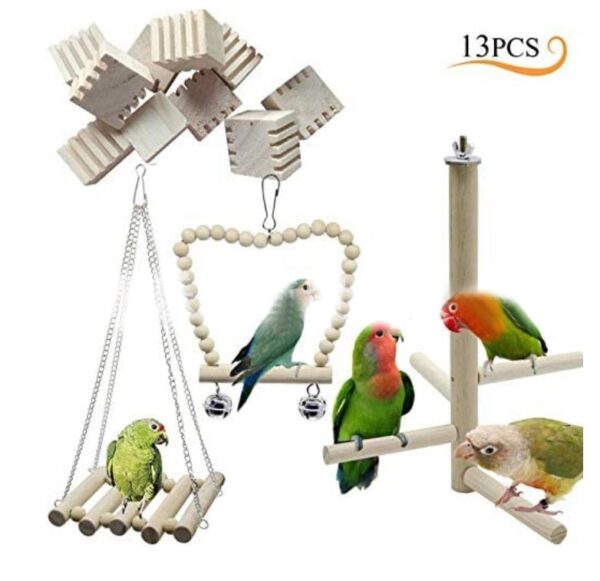 1PC natural wooden parrot toy bird color beads bird supplies habitat stand hanging string hanging string pet cage parrot toy