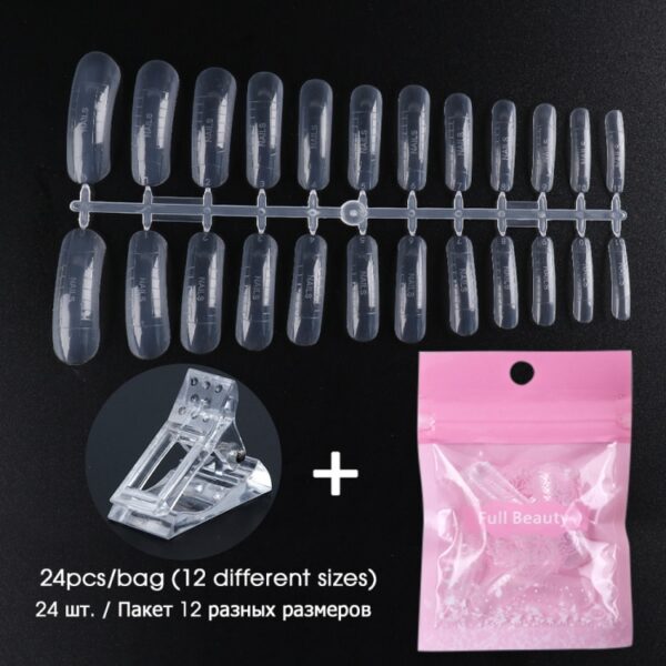 24pcs Dual Forms Nail Extension Tools Full Cover Quick Building Mold Tips Clear Fake Nails Clip DIY Manicure Accessories LA1849