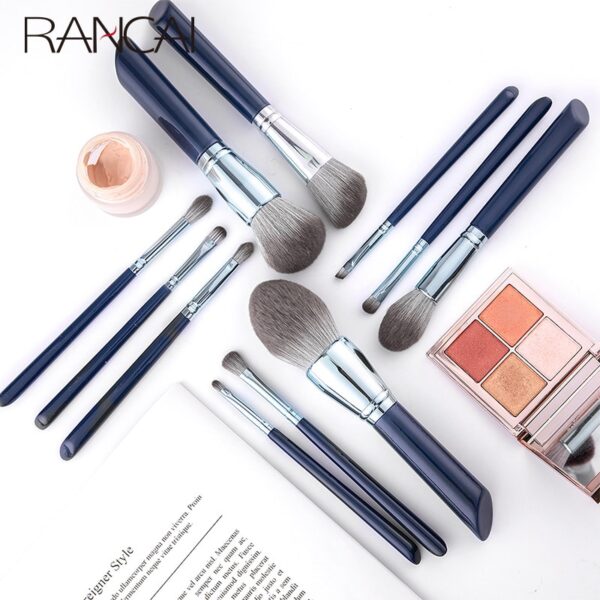 RANCAI 11pcs High Quality Makeup Brushes Set Large Loose Powder Foundation Highlight Contour EyeShadow Oblique Eyebrow Soft Hair