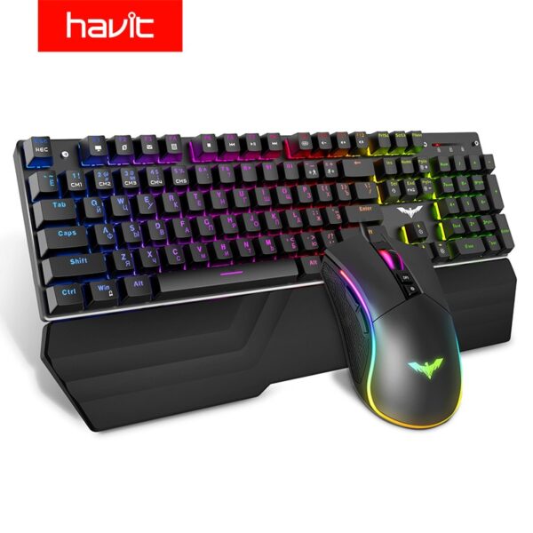 HAVIT Mechanical Keyboard 104 Keys Blue Switch Gaming Keyboard RGB /LED Light Wired USB For US / Russian Keyboard