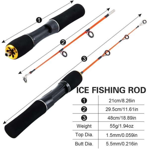 Sougayilang 48cm Mini Ice Fishing Rod Ice Fishing Rod Reel Combo Winter Fishing Pole with Ice Reel Combo Fishing Tackle Tool