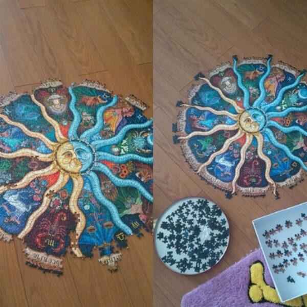 1 set Colorful Educational Puzzle Adults Kids Paper Jigsaw Puzzle 500 Pieces Round Paper Puzzle Adults Zodiac Puzzle Educational