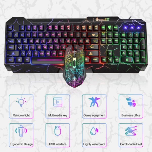 LED Luminous Gaming Keyboard Mouse Combos USB Wired Gamer Kit Backlight Waterproof Multi-Media Keyboard And Mouse Set For PC