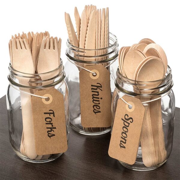 100pcs Wooden Cutlery Knives Forks Spoons Eco-Friendly Disposable Tableware Party Birthday Wedding Natural Wood Dinnerware