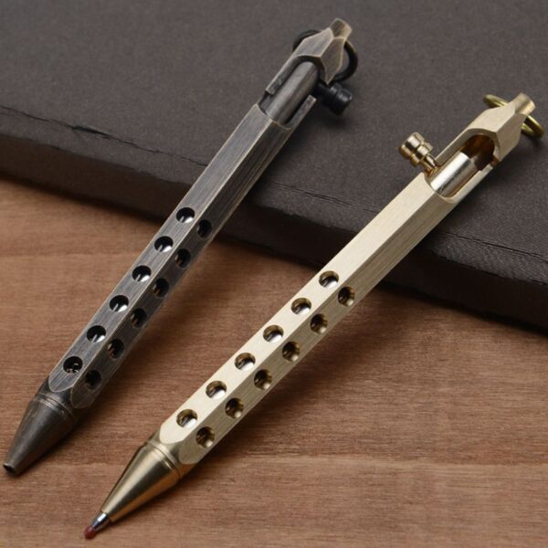 Solid Brass Gel Ink Pen Retro Hexagonal Bolt Action Writing Tool Stationeries