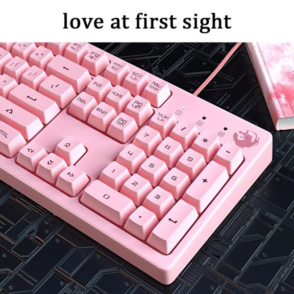 Mouse Keyboard Kit Mechanical Gaming Keyboard Wired Mouse Headphone with Microphone Breathing Light for PC Computer Laptop Pink