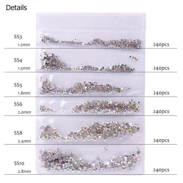 1440pcs AB White Nail Rhinestones Set Flat Back Design Nail Strass Crystal Stones 3D Nail Art Decoration Accessories Tools LA880