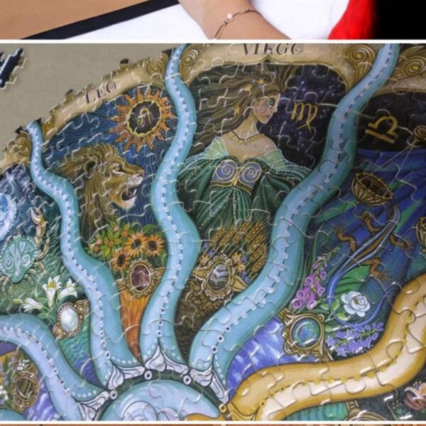 1 set Colorful Educational Puzzle Adults Kids Paper Jigsaw Puzzle 500 Pieces Round Paper Puzzle Adults Zodiac Puzzle Educational