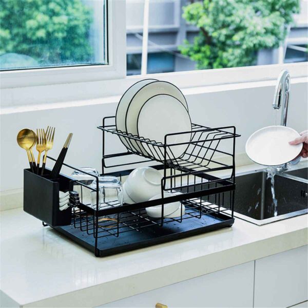 2 Tiers Cutlery Dish Rack Utensil Holder Drainer Drying Kitchen Storage Shelf
