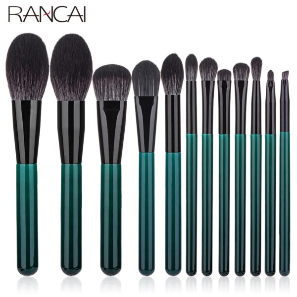 RANCAI 12pcs High Quality Makeup Brushes Set Foundation Powder Blush Eyeshadow Sponge Brush Wool Fiber Hair Cosmetic Tools