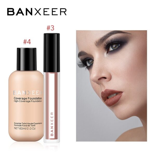 BANXEER Foundation+Lipgloss 2pcs Makeup Set Lip Tint High Pigment Full Cover Foundation Makeup Kit For Daily Makeup