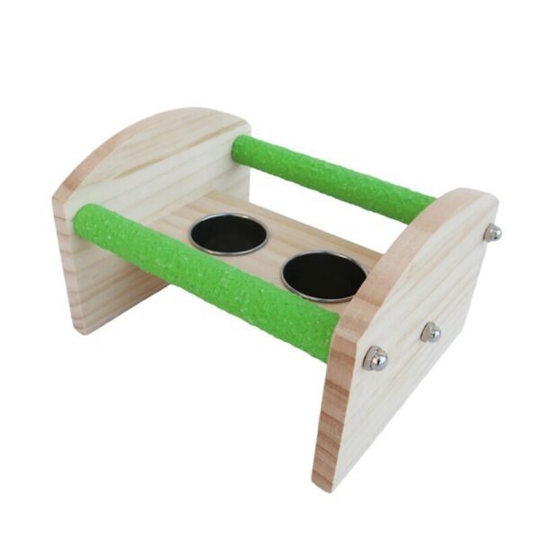 Bird Food Stainless Steel Cups Feeder Bowls Feeding Watering Supplies Wooden Perch Stand for Parakeets Conures Cockatiel