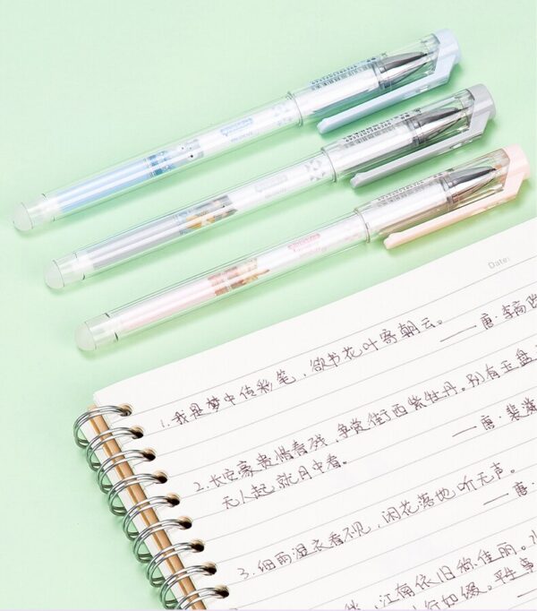 12pcs Deli Erasable Gel Pen Cartoons Sign Pens 0.5MM Black Blue Ink with Eraser Creative Writing Tools for Student School Office