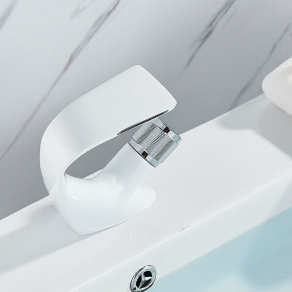 Creative Waterfall White Basin Faucet Hot&Cold Water Single Holder Bathroom Sink Mixer Taps Home Improvement Kitchen Accessories