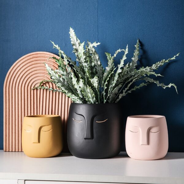 Nordic Style Ceramic Decorative Flower Pot Creative Art Human Face Succulent Cactus Planter Pot With Hole Gardening Accessories