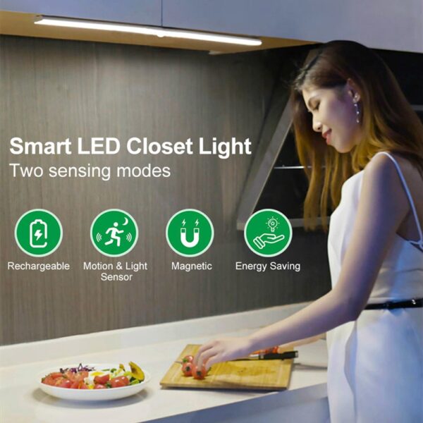 19/30/40CM USB Rechargeable Motion Sensor Led Closet Lights for Bedroom Magnetic Wall Light for Kitchen Cabinet Closet Stairway