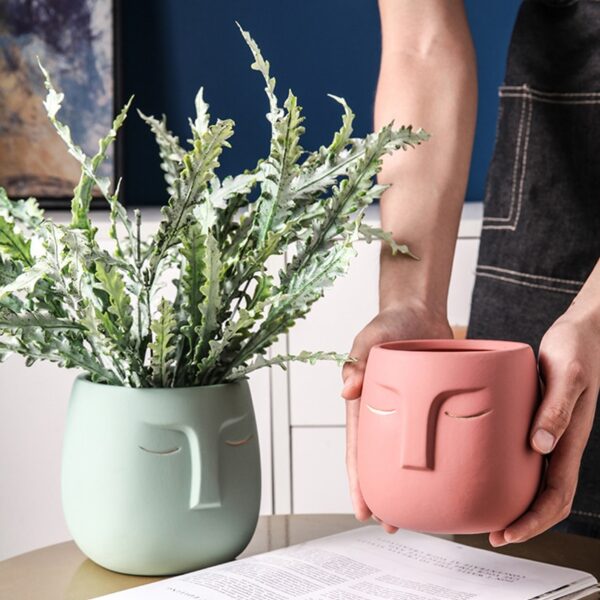 Nordic Style Ceramic Decorative Flower Pot Creative Art Human Face Succulent Cactus Planter Pot With Hole Gardening Accessories