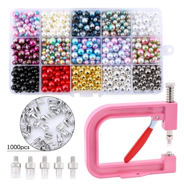 Pearl Setting Machine and Hand Press Pearl Setting Tools, Beads Rivet Fixing Machine with Pearl Beads Screw Heads for DIY Crafts