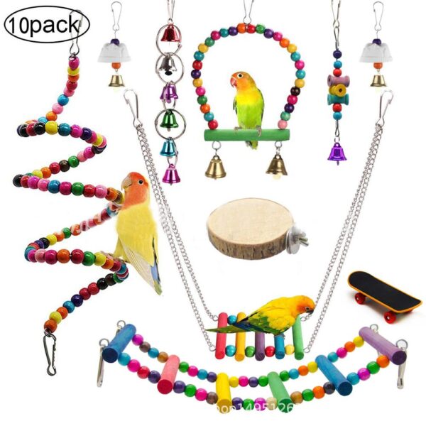 1PC natural wooden parrot toy bird color beads bird supplies habitat stand hanging string hanging string pet cage parrot toy