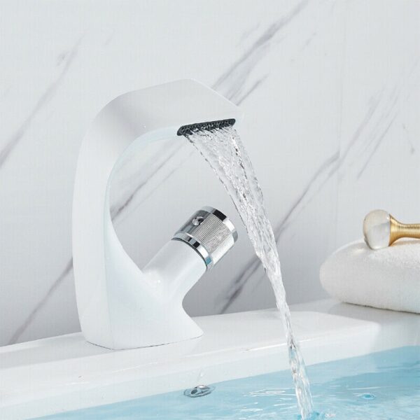 Creative Waterfall White Basin Faucet Hot&Cold Water Single Holder Bathroom Sink Mixer Taps Home Improvement Kitchen Accessories