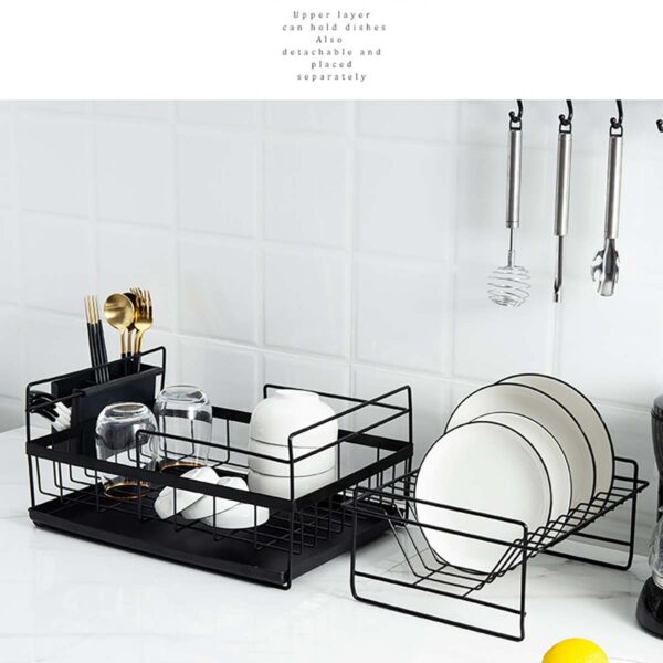 2 Tiers Cutlery Dish Rack Utensil Holder Drainer Drying Kitchen Storage Shelf