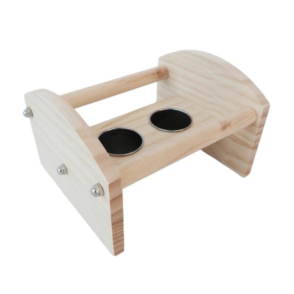 Bird Food Stainless Steel Cups Feeder Bowls Feeding Watering Supplies Wooden Perch Stand for Parakeets Conures Cockatiel