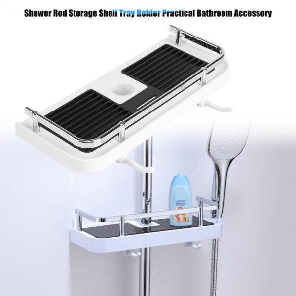 Multi-functional Bathroom Pole Shower Rod Storage Rack Holder Organizer Home Bathroom Shower Towel Shampoo Tray Bathing Shelves