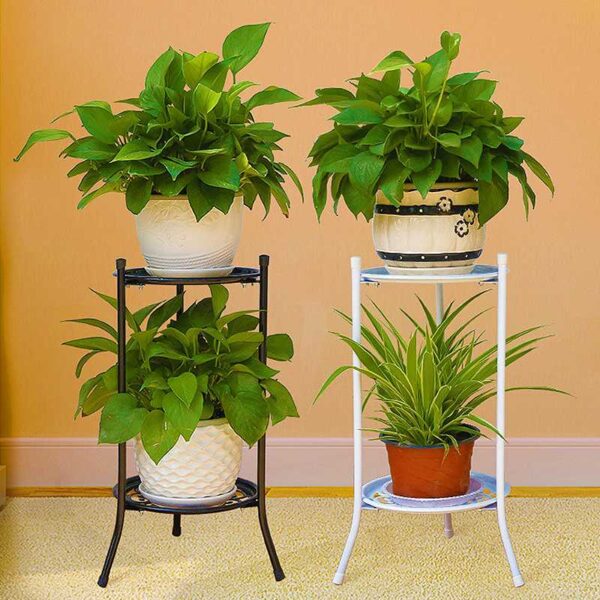 Metal Plant 2 Tier Stand Shelf Black/White Elegant Display Garden Balcony Flower Pot Shelf Rack Holder Home Indoor Decor